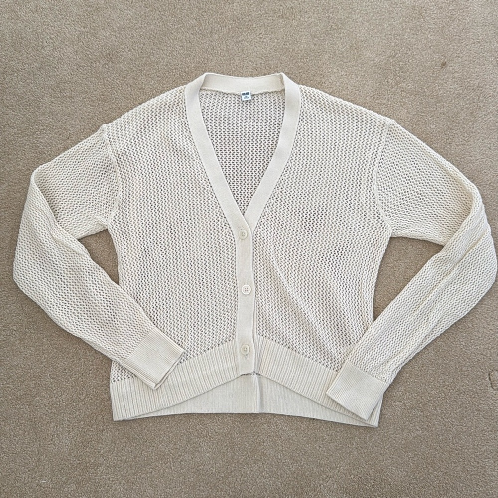 Uniqlo Mesh Long-sleeve Cardigan (Beige XS)